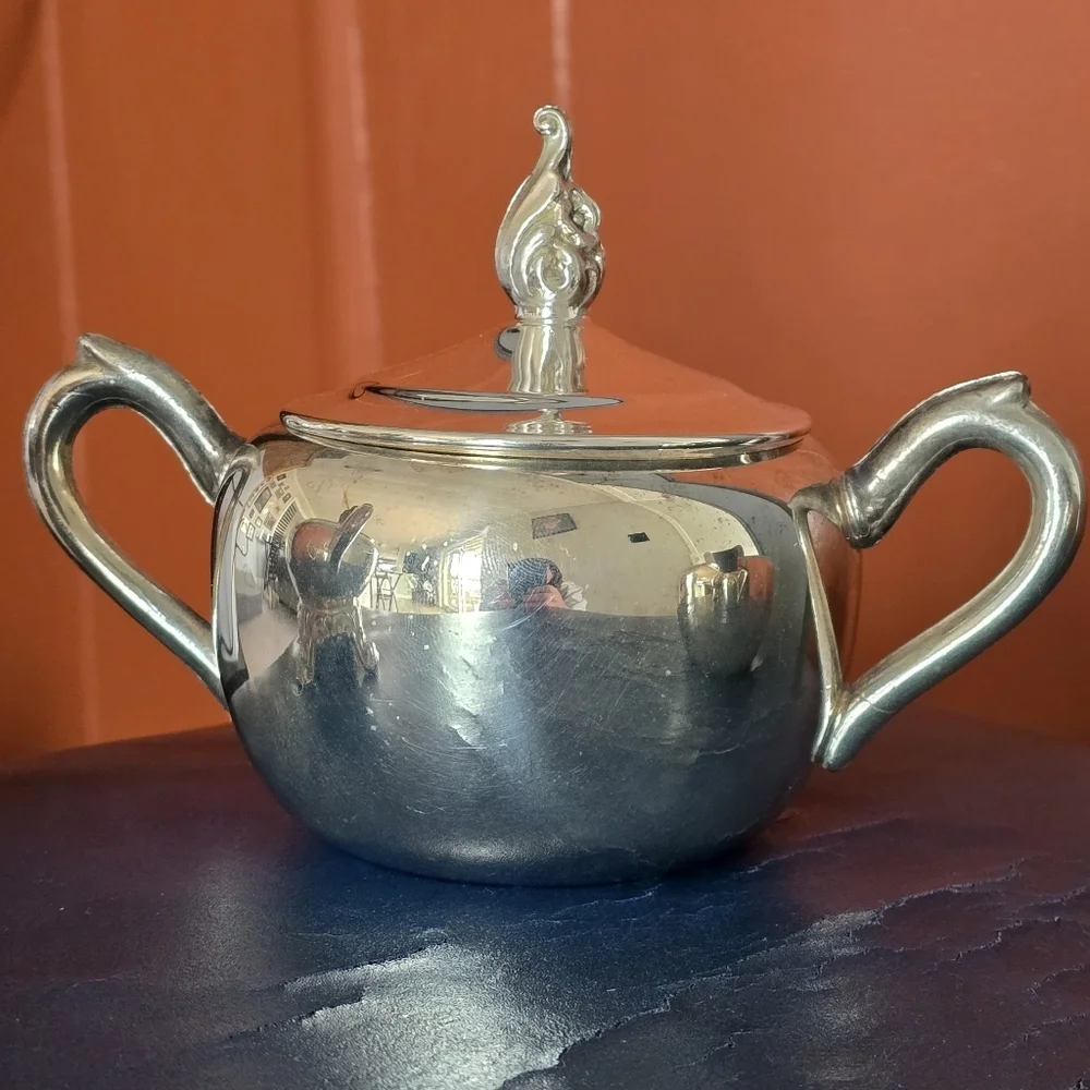 Silver Plated Sugar, Creamer and Covered Dish Set - Silver